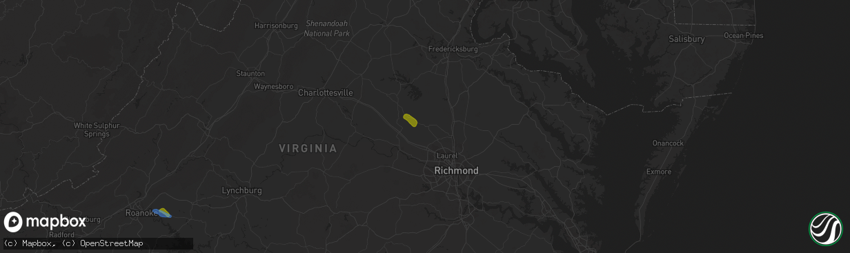 Hail map in Montpelier, VA on July 18, 2025