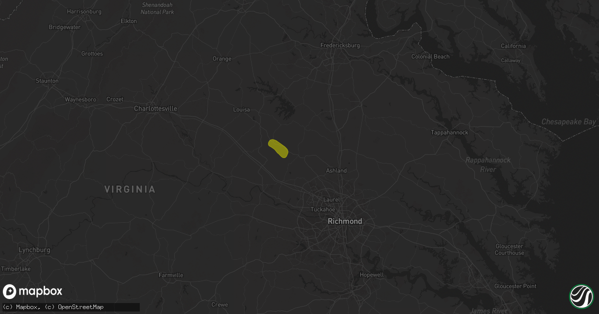 Hail map in Montpelier, VA on July 18, 2025