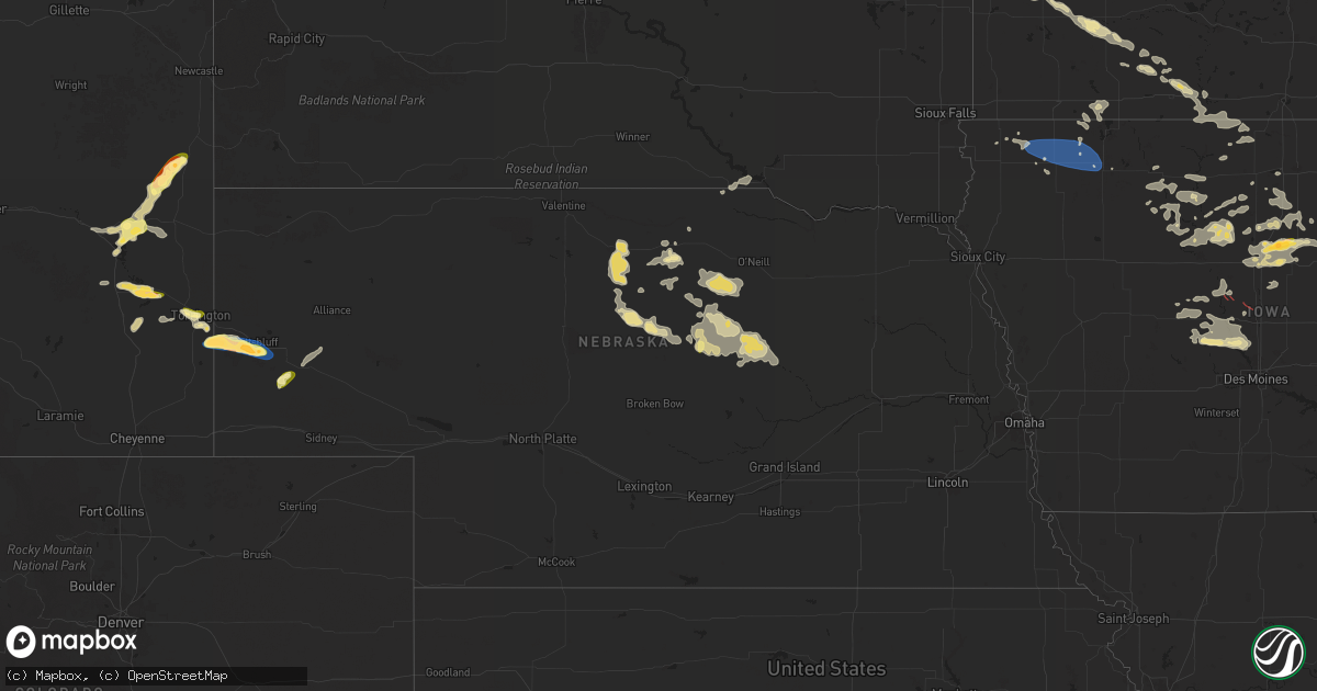 Hail map in Nebraska on July 18, 2025