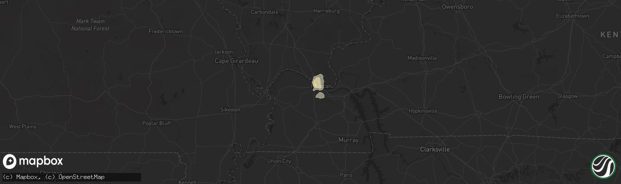Hail map in Paducah, KY on July 18, 2025