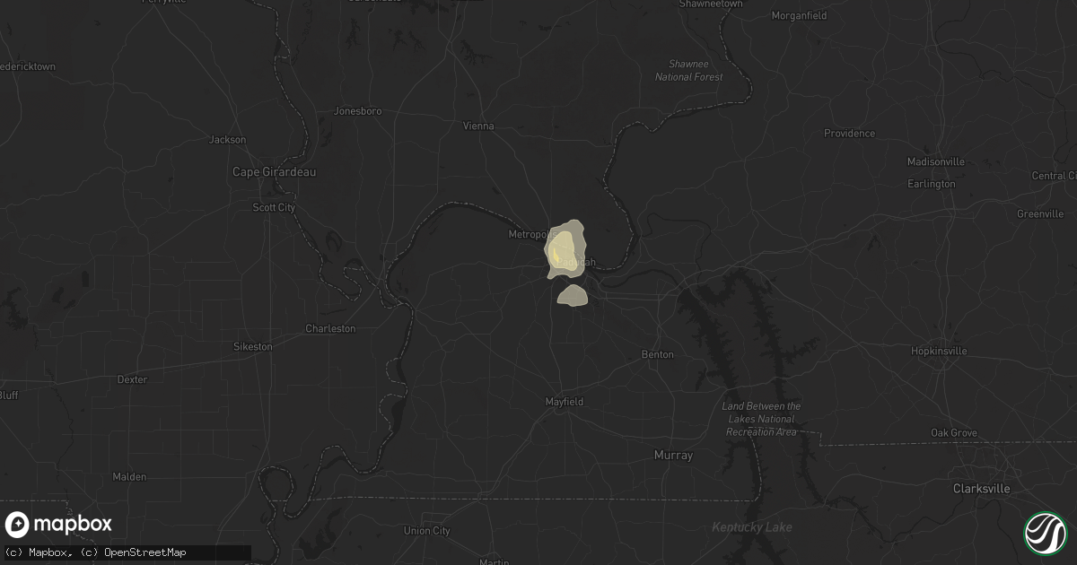 Hail map in Paducah, KY on July 18, 2025