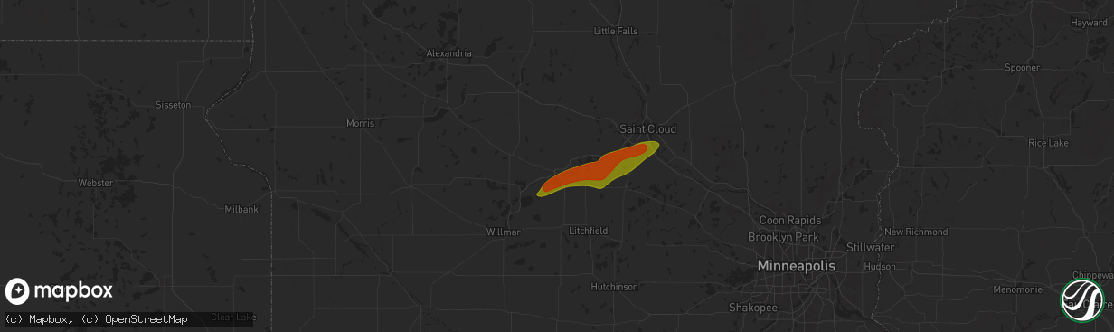 Hail map in Paynesville, MN on July 18, 2025