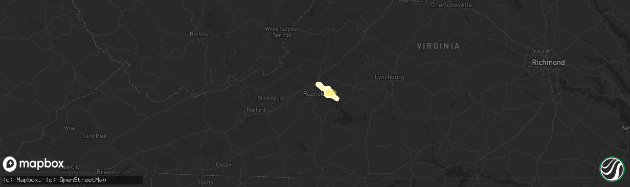 Hail map in Roanoke, VA on July 18, 2025