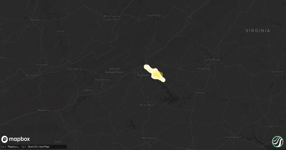 Hail map in Roanoke, VA on July 18, 2025