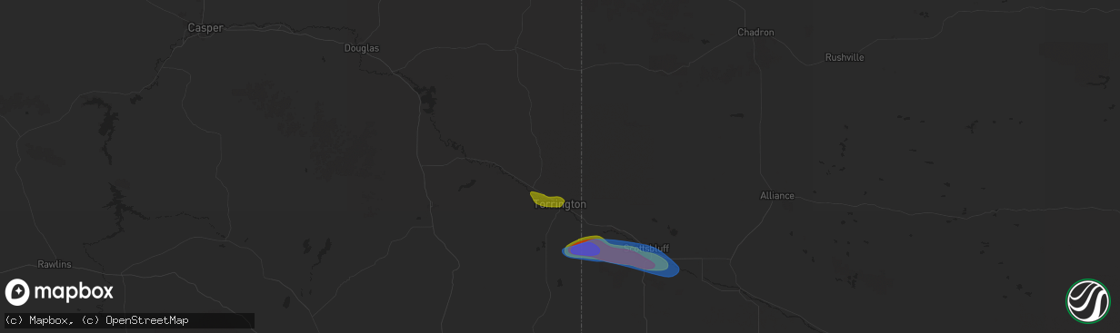 Hail map in Torrington, WY on July 18, 2025