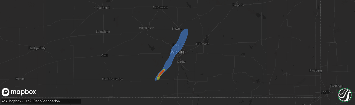 Hail map in Wichita, KS on July 18, 2025