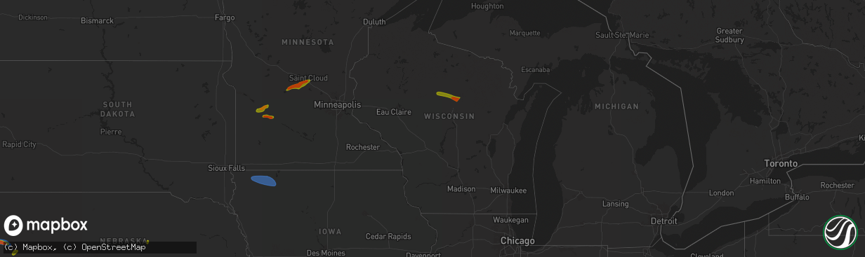 Hail map in Wisconsin on July 18, 2025