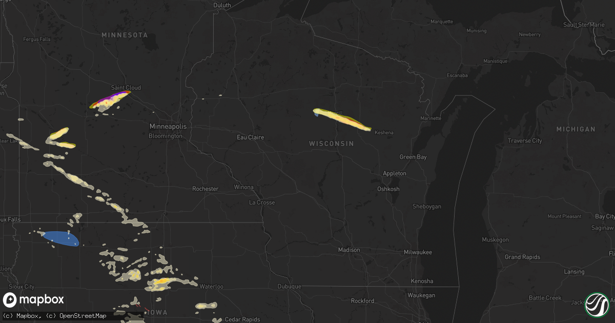 Hail map in Wisconsin on July 18, 2025