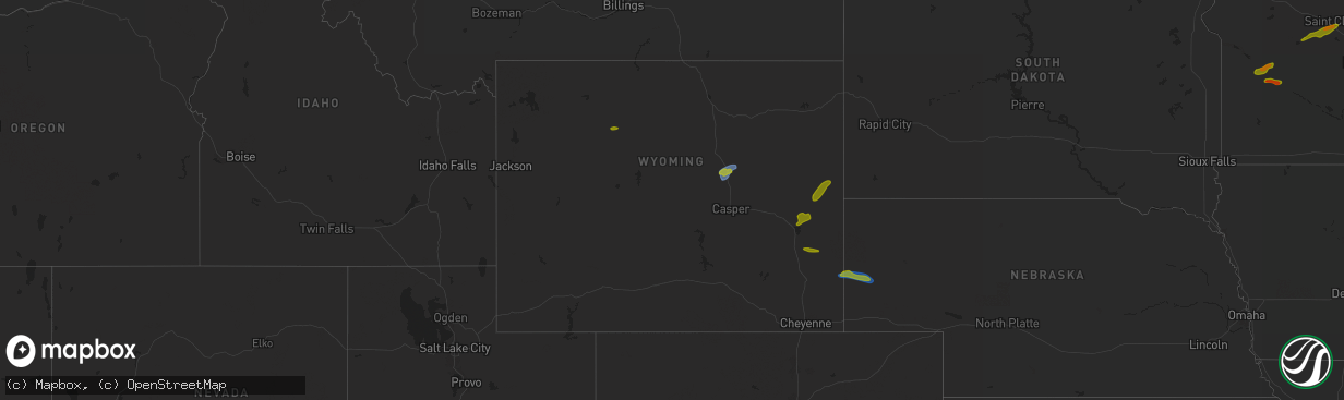 Hail map in Wyoming on July 18, 2025