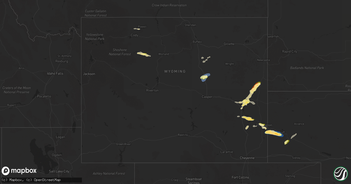 Hail map in Wyoming on July 18, 2025