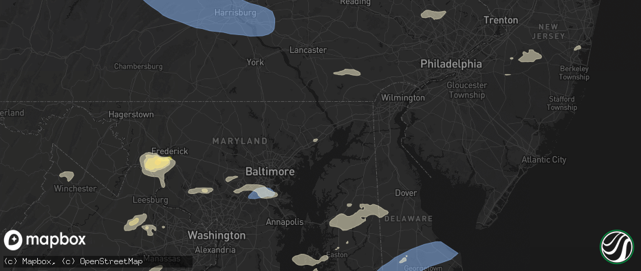 Hail map in Aberdeen, MD on July 18, 2026