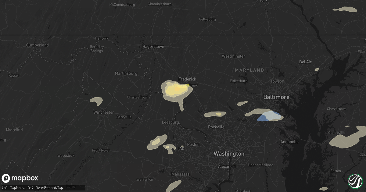 Hail map in Adamstown, MD on July 18, 2026
