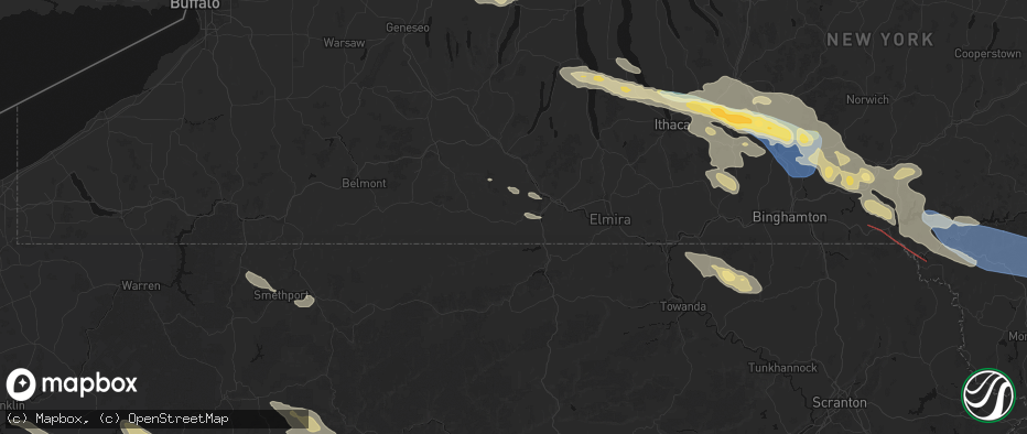Hail map in Addison, NY on July 18, 2026