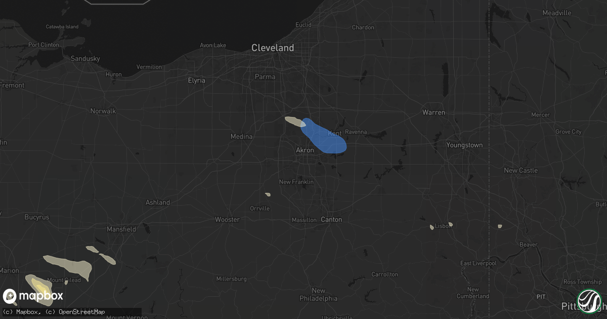 Hail map in Akron, OH on July 18, 2026