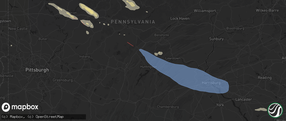 Hail map in Alexandria, PA on July 18, 2026