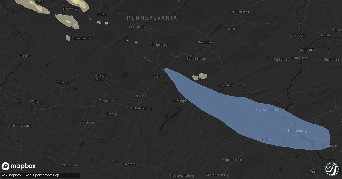 Hail map in Alexandria, PA on July 18, 2026