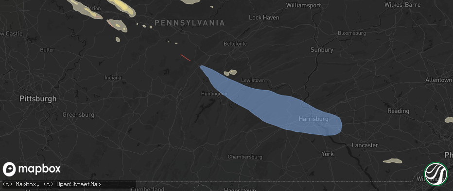Hail map in Allensville, PA on July 18, 2026