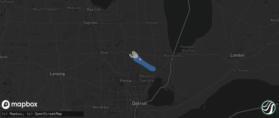 Hail map in Almont, MI on July 18, 2026