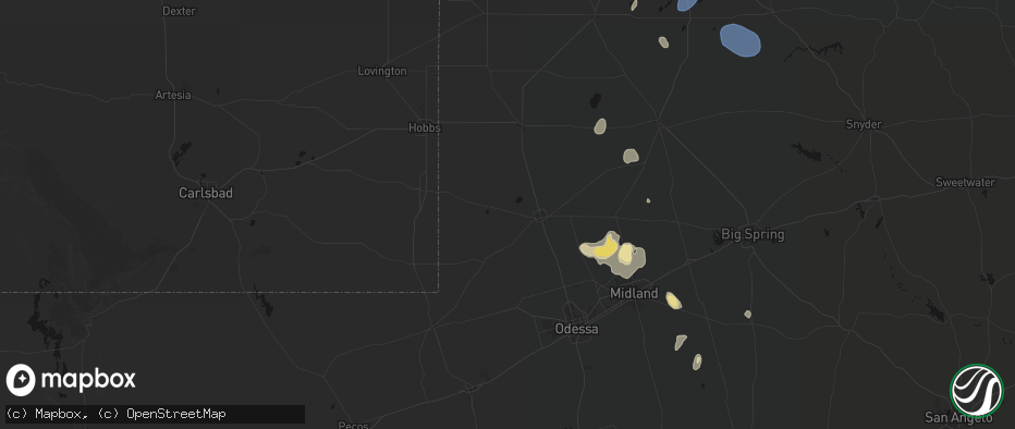 Hail map in Andrews, TX on July 18, 2026