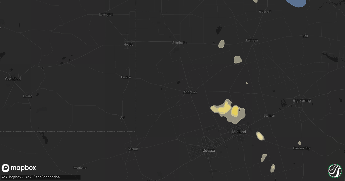 Hail map in Andrews, TX on July 18, 2026