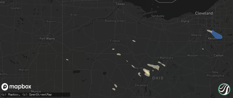 Hail map in Arlington, OH on July 18, 2026