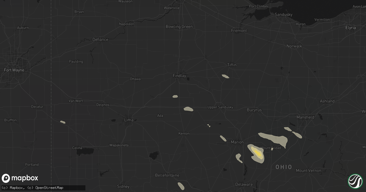 Hail map in Arlington, OH on July 18, 2026