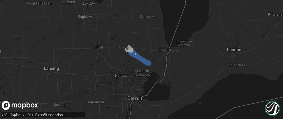 Hail map in Armada, MI on July 18, 2026