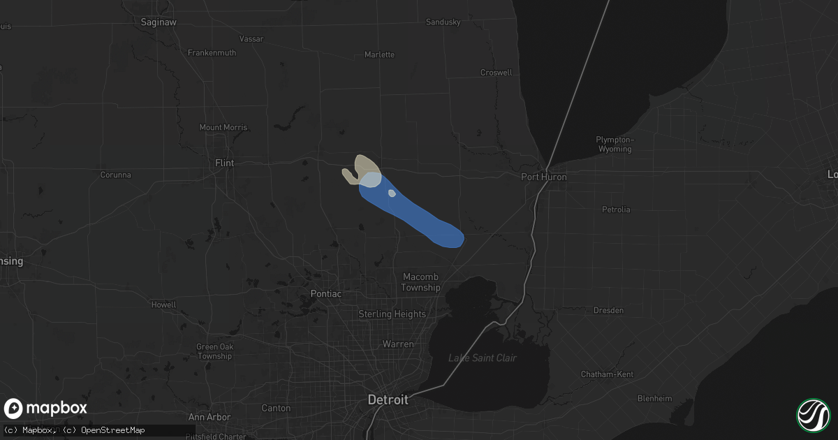 Hail map in Armada, MI on July 18, 2026