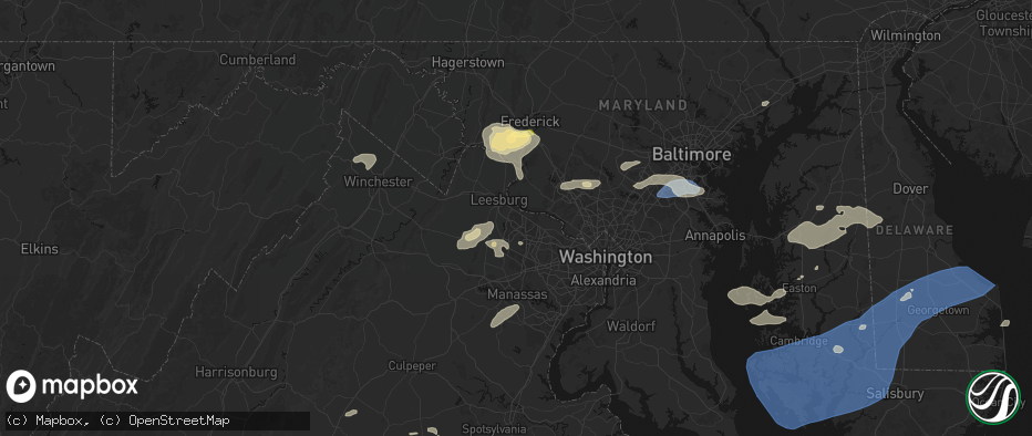Hail map in Ashburn, VA on July 18, 2026