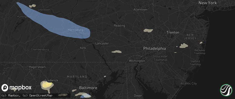 Hail map in Atglen, PA on July 18, 2026