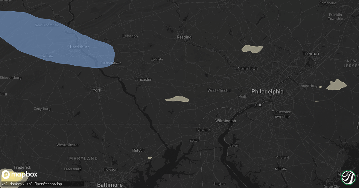 Hail map in Atglen, PA on July 18, 2026
