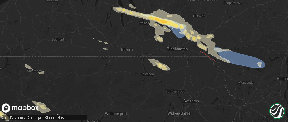 Hail map in Athens, PA on July 18, 2026