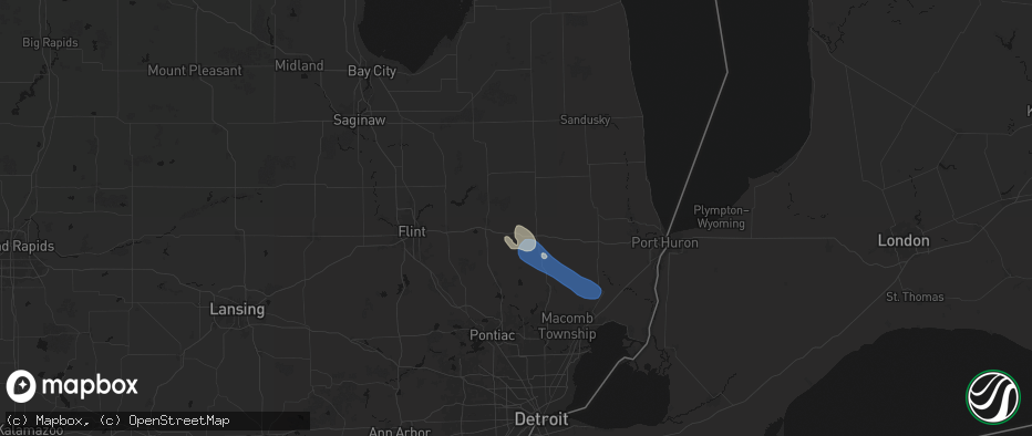 Hail map in Attica, MI on July 18, 2026