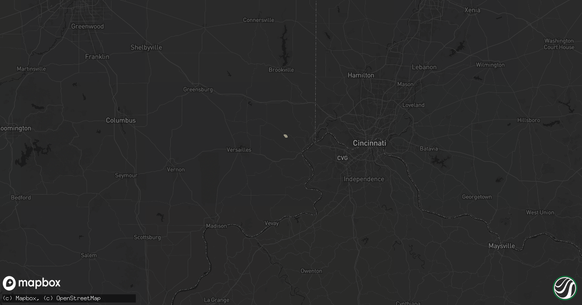 Hail map in Aurora, IN on July 18, 2026