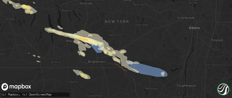 Hail map in Bainbridge, NY on July 18, 2026