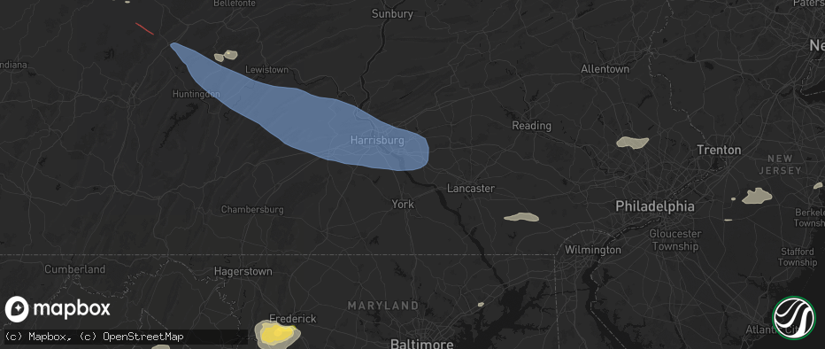 Hail map in Bainbridge, PA on July 18, 2026