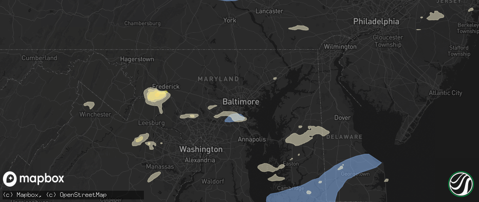Hail map in Baltimore, MD on July 18, 2026