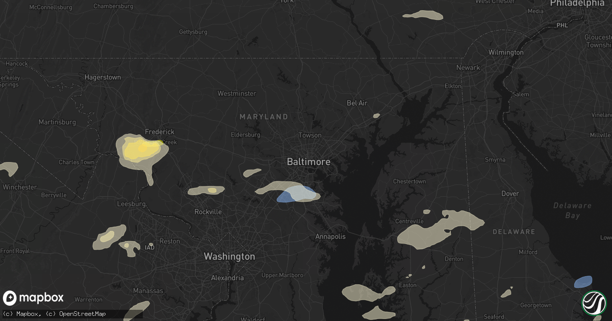 Hail map in Baltimore, MD on July 18, 2026