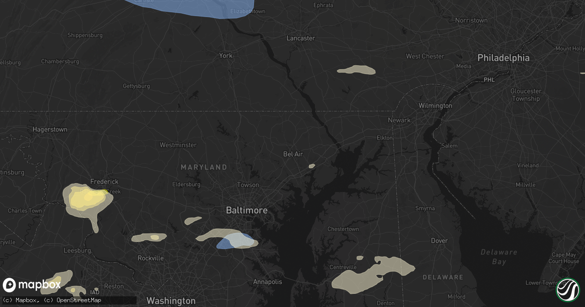 Hail map in Bel Air, MD on July 18, 2026