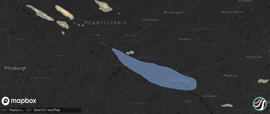 Hail map in Belleville, PA on July 18, 2026