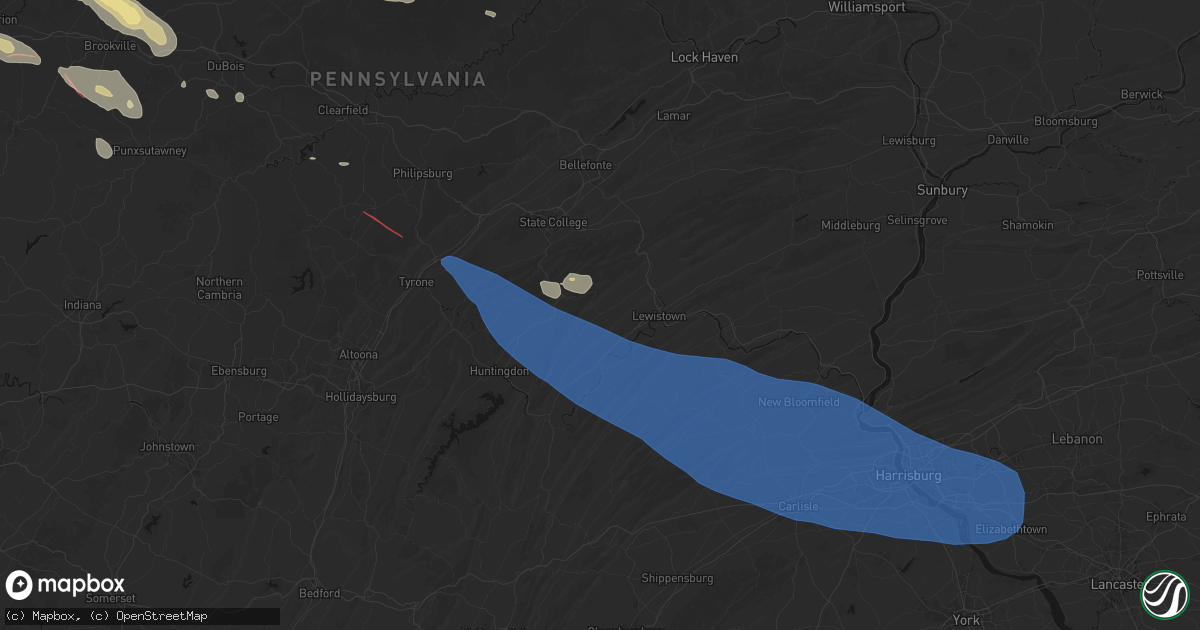 Hail map in Belleville, PA on July 18, 2026