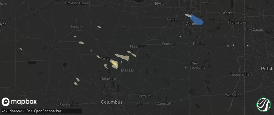 Hail map in Bellville, OH on July 18, 2026