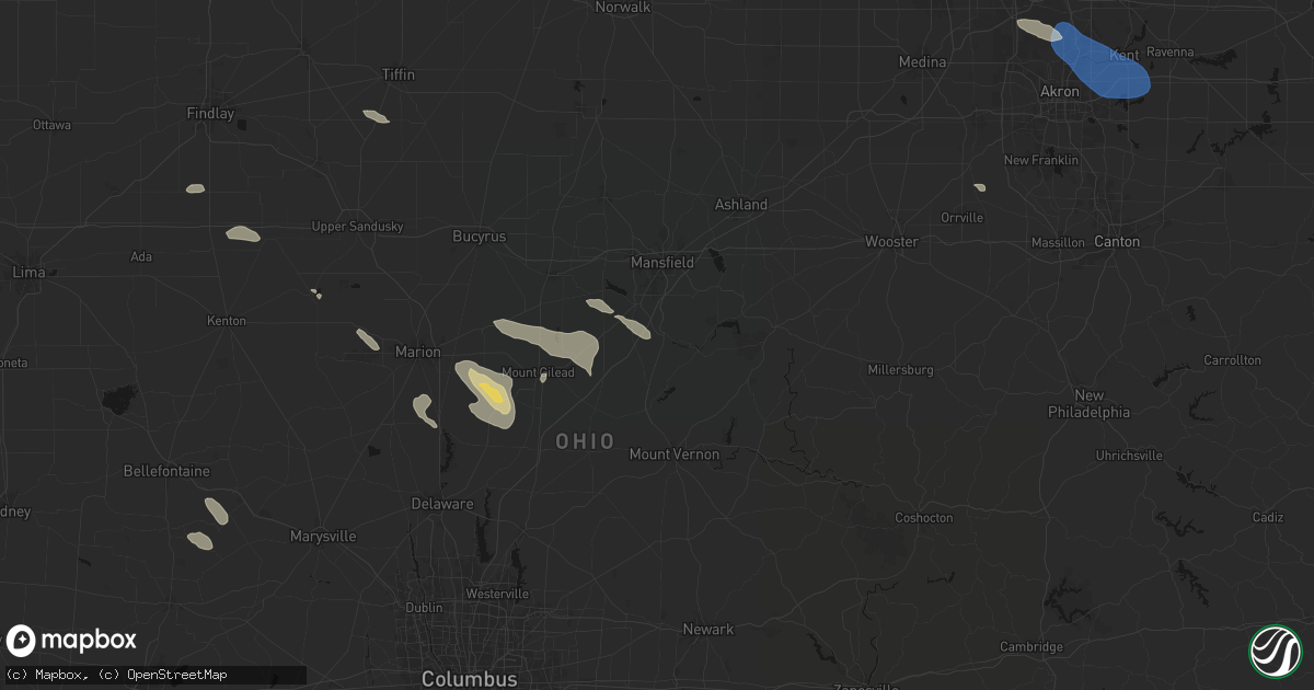 Hail map in Bellville, OH on July 18, 2026