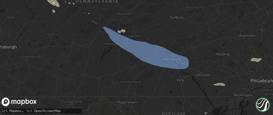 Hail map in Blain, PA on July 18, 2026