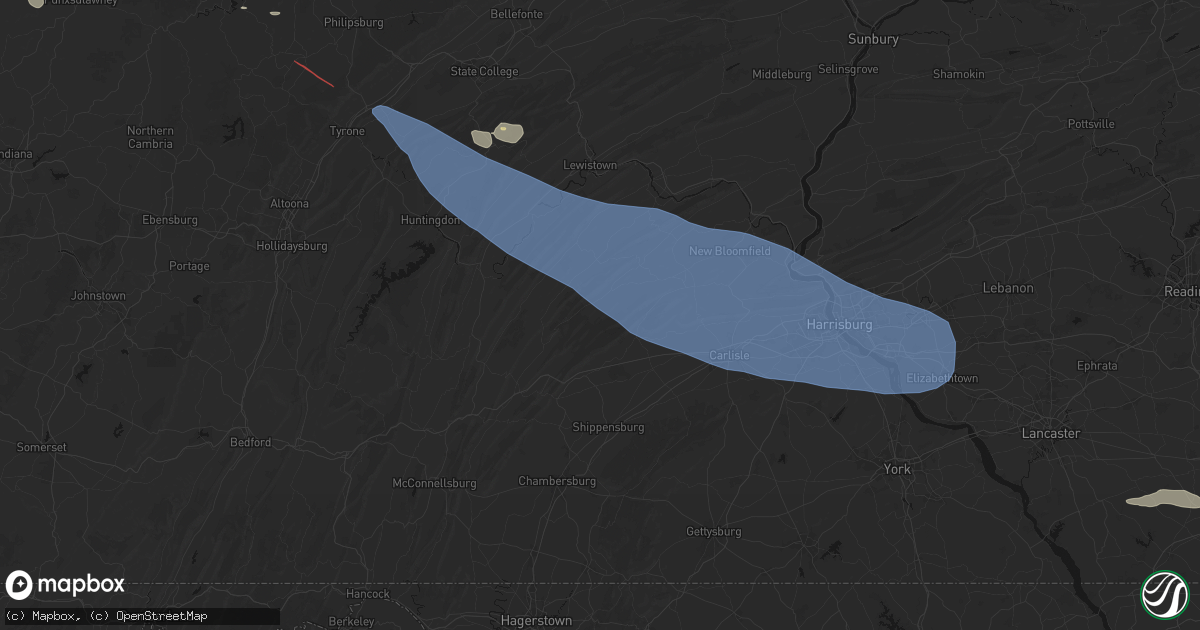 Hail map in Blain, PA on July 18, 2026