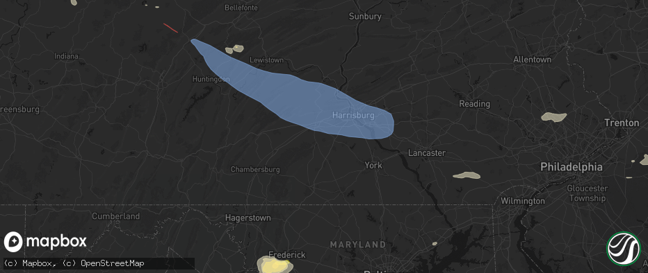 Hail map in Boiling Springs, PA on July 18, 2026