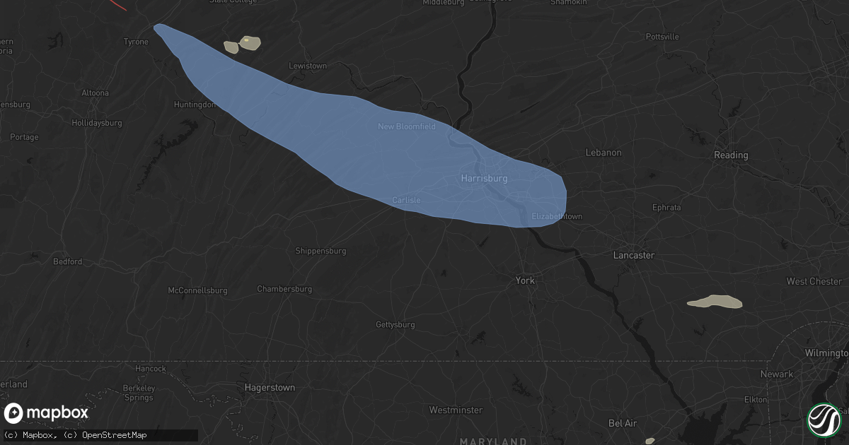 Hail map in Boiling Springs, PA on July 18, 2026