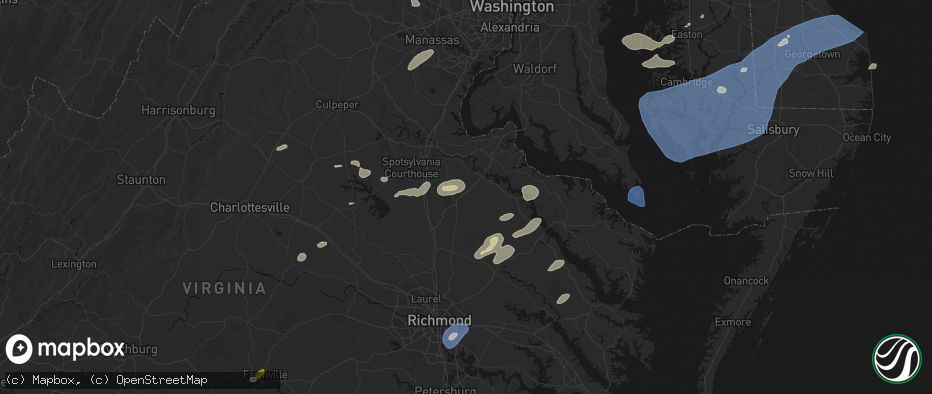 Hail map in Bowling Green, VA on July 18, 2026