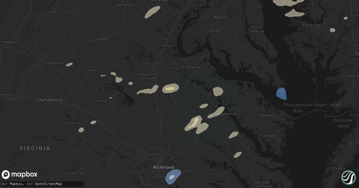 Hail map in Bowling Green, VA on July 18, 2026