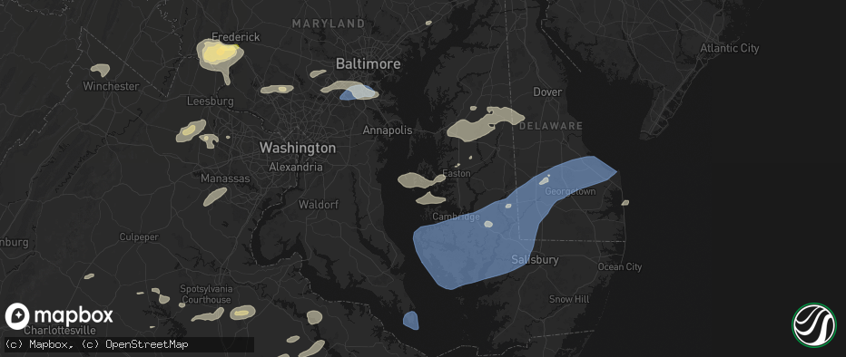 Hail map in Bozman, MD on July 18, 2026